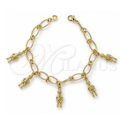 Oro Laminado Charm Bracelet, Gold Filled Style Little Boy Design, Polished, Golden Finish, 5.024.002 (08 MM Thickness, 7 Inches Length)