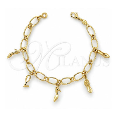 Oro Laminado Charm Bracelet, Gold Filled Style Shoes Design, Polished, Golden Finish, 5.020.005 (08 MM Thickness, 8 Inches Length)