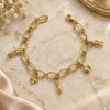 Oro Laminado Charm Bracelet, Gold Filled Style Shoes and Teddy Bear Design, Polished, Golden Finish, 03.63.0337 (08 MM Thickness, 8 Inches Length)