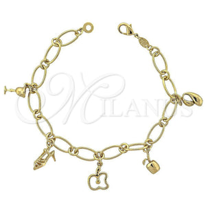 Oro Laminado Charm Bracelet, Gold Filled Style Drink Glass Design, Polished, Golden Finish, 5.025.007 (08 MM Thickness, 8 Inches Length)