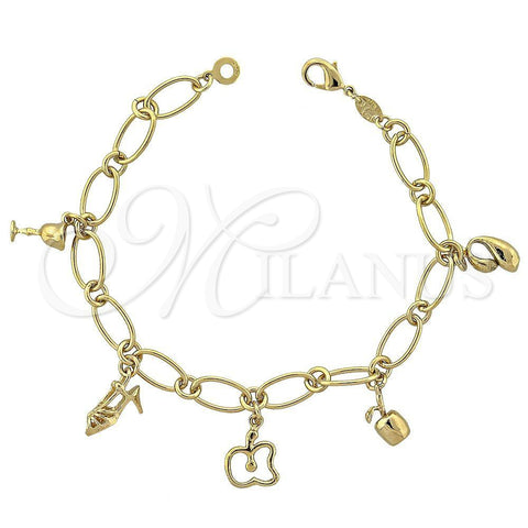 Oro Laminado Charm Bracelet, Gold Filled Style Drink Glass Design, Polished, Golden Finish, 5.025.007 (08 MM Thickness, 8 Inches Length)