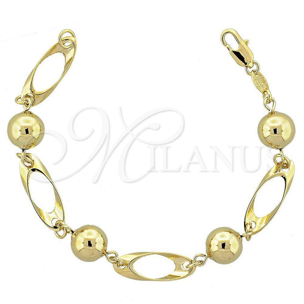 Oro Laminado Fancy Bracelet, Gold Filled Style Ball Design, Polished, Golden Finish, 5.005.010 (0.35 Gauge, 10 MM Thickness, 7 Inches Length)