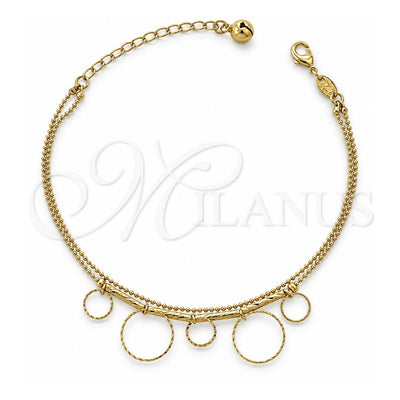 Oro Laminado Charm Bracelet, Gold Filled Style Rattle Charm Design, Diamond Cutting Finish, Golden Finish, 5.016.009.07 (03 MM Thickness, 7 Inches Length)