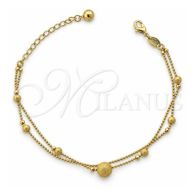Oro Laminado Fancy Bracelet, Gold Filled Style Rattle Charm and Ball Design, Matte Finish, Golden Finish, 5.016.007.07 (09 MM Thickness, 9 Inches Length)