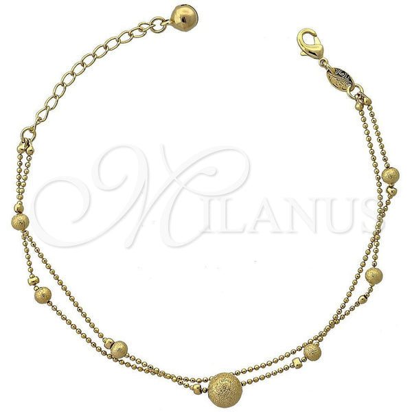 Oro Laminado Fancy Bracelet, Gold Filled Style Rattle Charm and Ball Design, Matte Finish, Golden Finish, 5.016.007.07 (09 MM Thickness, 9 Inches Length)