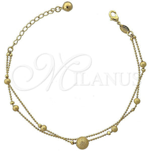 Oro Laminado Fancy Bracelet, Gold Filled Style Rattle Charm and Ball Design, Matte Finish, Golden Finish, 5.016.007.07 (09 MM Thickness, 9 Inches Length)