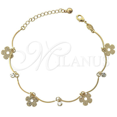 Oro Laminado Charm Bracelet, Gold Filled Style Flower and Ball Design, with White Cubic Zirconia, Polished for wholesale, main product view