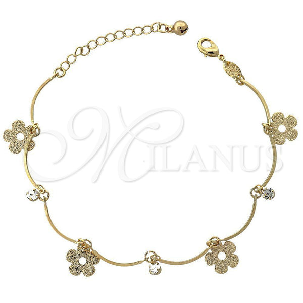 Oro Laminado Charm Bracelet, Gold Filled Style Flower and Ball Design, with White Cubic Zirconia, Polished, Golden Finish, 5.016.005.07 (03 MM Thickness, 10 Inches Length)