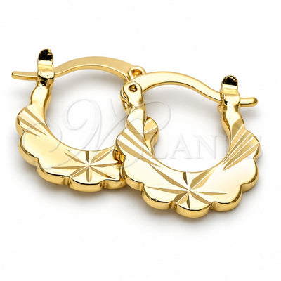 Oro Laminado Small Hoop, Gold Filled Style Flower Design, Diamond Cutting Finish, Golden Finish, 5.159.061