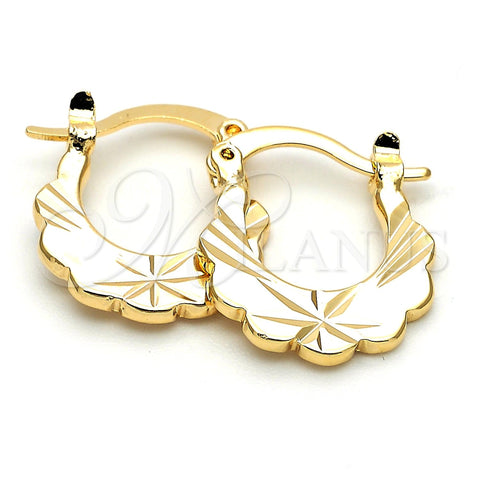 Oro Laminado Small Hoop, Gold Filled Style Flower Design, Diamond Cutting Finish, Golden Finish, 5.159.061