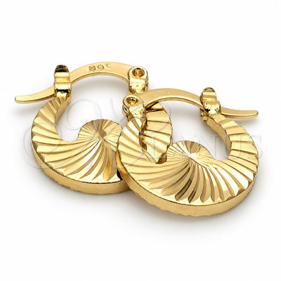 Oro Laminado Small Hoop, Gold Filled Style Buffalo Design, Diamond Cutting Finish, Golden Finish, 5.157.017
