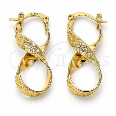 Oro Laminado Medium Hoop, Gold Filled Style Twist and Flower Design, Diamond Cutting Finish, Golden Finish, 5.147.044