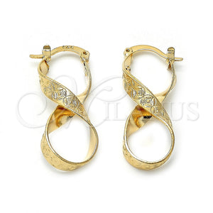 Oro Laminado Medium Hoop, Gold Filled Style Twist and Flower Design, Diamond Cutting Finish, Golden Finish, 5.147.044