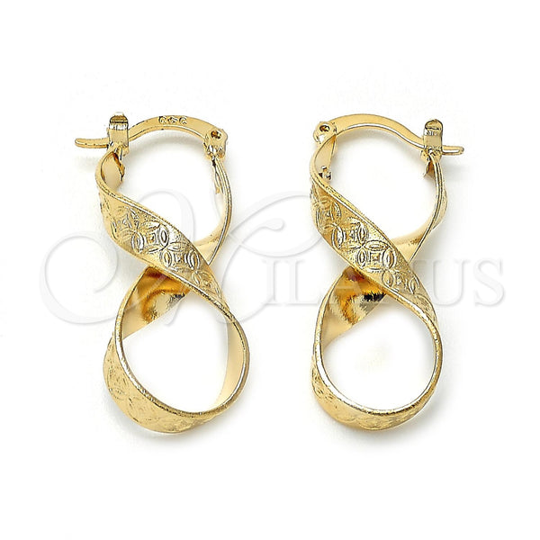 Oro Laminado Medium Hoop, Gold Filled Style Twist and Flower Design, Diamond Cutting Finish, Golden Finish, 5.147.044
