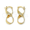 Oro Laminado Medium Hoop, Gold Filled Style Twist and Flower Design, Diamond Cutting Finish, Golden Finish, 5.147.044
