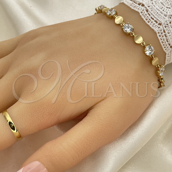 Oro Laminado Fancy Bracelet, Gold Filled Style with White Cubic Zirconia, Polished, Golden Finish, 5.029.011 (06 MM Thickness, 7 Inches Length)