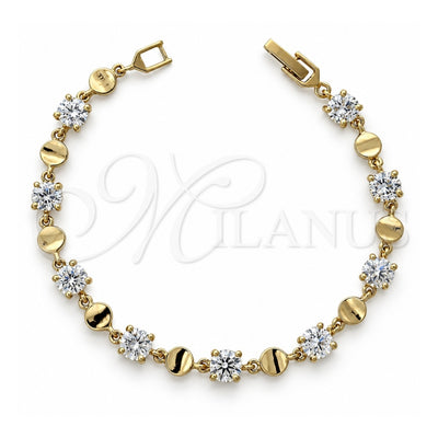 Oro Laminado Fancy Bracelet, Gold Filled Style with White Cubic Zirconia, Polished, Golden Finish, 5.029.011 (06 MM Thickness, 7 Inches Length)