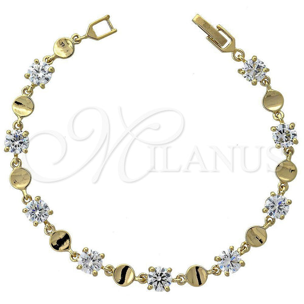 Oro Laminado Fancy Bracelet, Gold Filled Style with White Cubic Zirconia, Polished, Golden Finish, 5.029.011 (06 MM Thickness, 7 Inches Length)