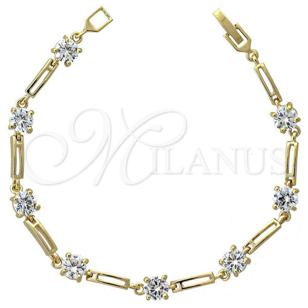 Oro Laminado Fancy Bracelet, Gold Filled Style with White Cubic Zirconia, Polished, Golden Finish, 5.028.004 (06 MM Thickness, 7 Inches Length)