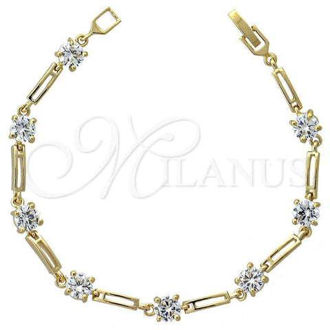 Oro Laminado Fancy Bracelet, Gold Filled Style with White Cubic Zirconia, Polished, Golden Finish, 5.028.004 (06 MM Thickness, 7 Inches Length)