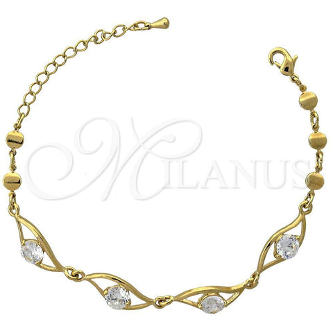 Oro Laminado Fancy Bracelet, Gold Filled Style Evil Eye Design, with White Cubic Zirconia, Polished, Golden Finish, 5.028.009 (07 MM Thickness, 8 Inches Length)