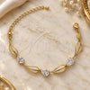 Oro Laminado Fancy Bracelet, Gold Filled Style Leaf Design, with White Cubic Zirconia, Polished, Golden Finish, 5.028.011 (07 MM Thickness, 7 Inches Length)