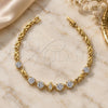 Oro Laminado Fancy Bracelet, Gold Filled Style Hugs and Kisses Design, with White Cubic Zirconia, Polished, Golden Finish, 5.027.009 (05 MM Thickness, 8 Inches Length)