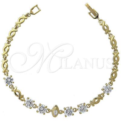 Oro Laminado Fancy Bracelet, Gold Filled Style Hugs and Kisses Design, with White Cubic Zirconia, Polished for wholesale, main product view