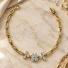 Oro Laminado Fancy Bracelet, Gold Filled Style Flower Design, with White Cubic Zirconia, Polished, Golden Finish, 5.027.011 (12 MM Thickness, 7 Inches Length)