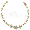 Oro Laminado Fancy Bracelet, Gold Filled Style Flower Design, with White Cubic Zirconia, Polished, Golden Finish, 5.027.011 (12 MM Thickness, 7 Inches Length)