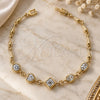 Oro Laminado Fancy Bracelet, Gold Filled Style Heart Design, with White Cubic Zirconia, Polished, Golden Finish, 5.028.007 (10 MM Thickness, 8 Inches Length)