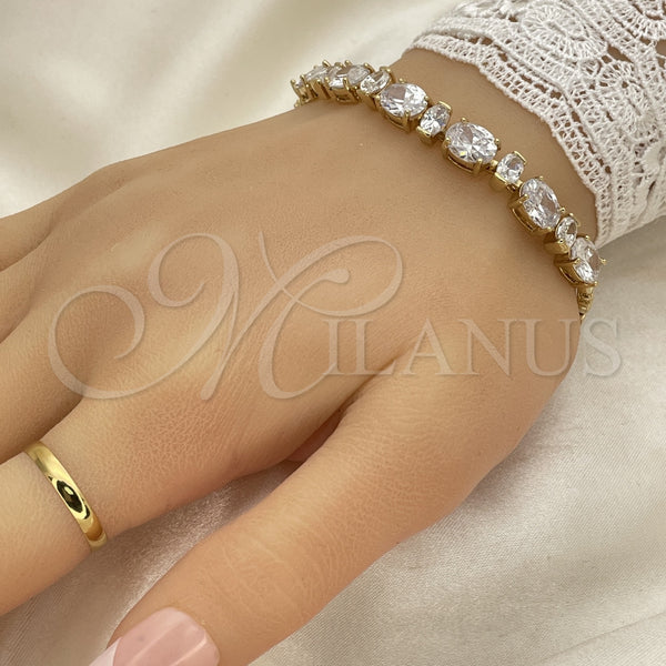 Oro Laminado Fancy Bracelet, Gold Filled Style with White Cubic Zirconia, Polished, Golden Finish, 5.027.001 (07 MM Thickness, 8 Inches Length)