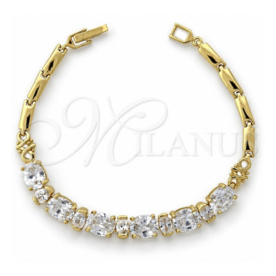 Oro Laminado Fancy Bracelet, Gold Filled Style with White Cubic Zirconia, Polished, Golden Finish, 5.027.001 (07 MM Thickness, 8 Inches Length)