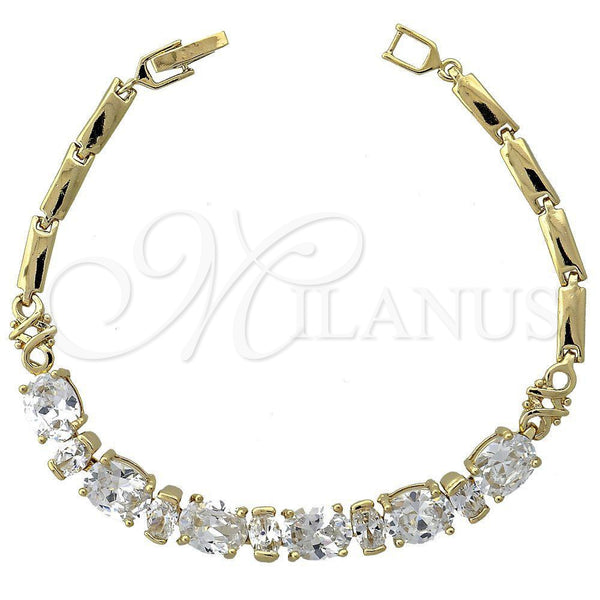Oro Laminado Fancy Bracelet, Gold Filled Style with White Cubic Zirconia, Polished, Golden Finish, 5.027.001 (07 MM Thickness, 8 Inches Length)