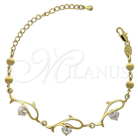 Oro Laminado Fancy Bracelet, Gold Filled Style Dolphin Design, with White Cubic Zirconia, Polished, Golden Finish, 5.028.008 (11 MM Thickness, 6 Inches Length)