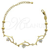 Oro Laminado Fancy Bracelet, Gold Filled Style Dolphin Design, with White Cubic Zirconia, Polished, Golden Finish, 5.028.008 (11 MM Thickness, 6 Inches Length)