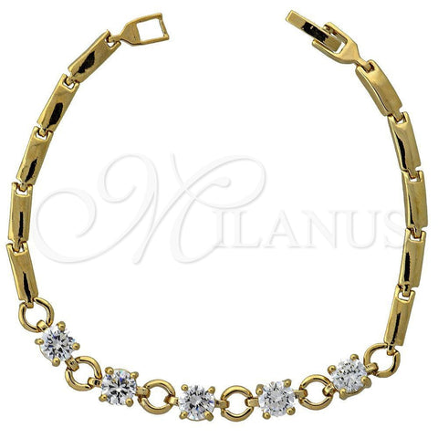 Oro Laminado Fancy Bracelet, Gold Filled Style with White Cubic Zirconia, Polished, Golden Finish, 5.028.005
