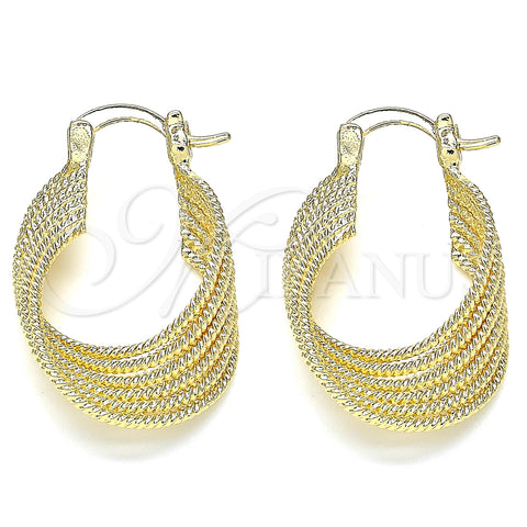 Oro Laminado Small Hoop, Gold Filled Style Twist Design, Diamond Cutting Finish, Golden Finish, 5.147.035.20