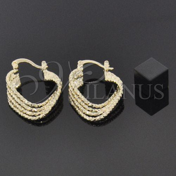 Oro Laminado Small Hoop, Gold Filled Style Twist and Heart Design, Diamond Cutting Finish, Golden Finish, 5.147.024.20