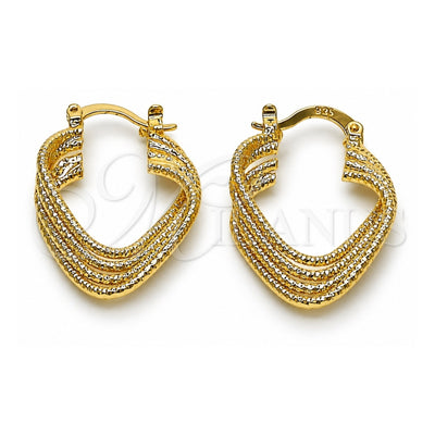 Oro Laminado Small Hoop, Gold Filled Style Twist and Heart Design, Diamond Cutting Finish, Golden Finish, 5.147.024.20