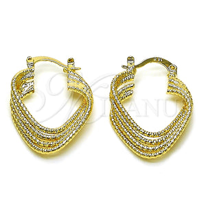 Oro Laminado Small Hoop, Gold Filled Style Twist and Heart Design, Diamond Cutting Finish, Golden Finish, 5.147.024.20