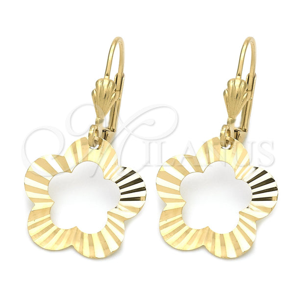 Oro Laminado Dangle Earring, Gold Filled Style Flower Design, Polished, Golden Finish, 02.63.1001