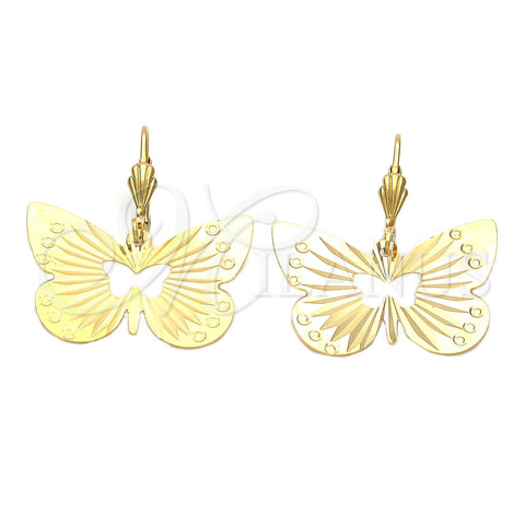 Oro Laminado Dangle Earring, Gold Filled Style Butterfly Design, Diamond Cutting Finish, Golden Finish, 5.094.007