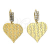 Oro Laminado Dangle Earring, Gold Filled Style Heart Design, with White Cubic Zirconia, Diamond Cutting Finish, Golden Finish, 02.63.0997