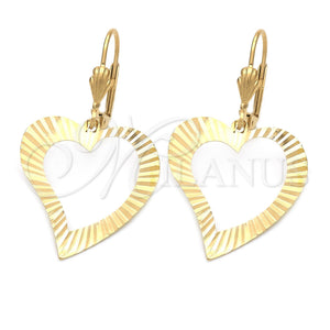 Oro Laminado Dangle Earring, Gold Filled Style Heart Design, Polished, Golden Finish, 02.63.0996