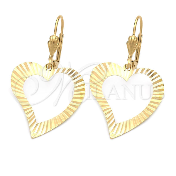 Oro Laminado Dangle Earring, Gold Filled Style Heart Design, Polished, Golden Finish, 02.63.0996