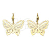 Oro Laminado Dangle Earring, Gold Filled Style Butterfly Design, Diamond Cutting Finish, Golden Finish, 5.106.011