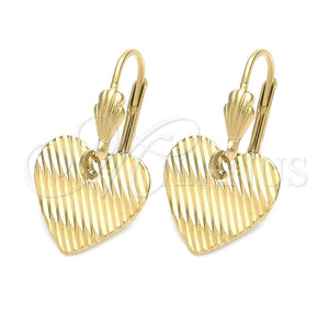 Oro Laminado Dangle Earring, Gold Filled Style Heart Design, Polished, Golden Finish, 02.63.1008