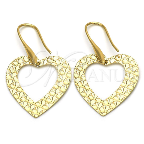 Oro Laminado Dangle Earring, Gold Filled Style Heart Design, Polished, Golden Finish, 02.63.1023
