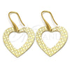 Oro Laminado Dangle Earring, Gold Filled Style Heart Design, Polished, Golden Finish, 02.63.1023